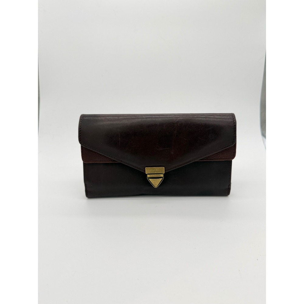 Princess Gardner Vintage Burgundy‎ Genuine Leather Checkbook Clutch Wallet Brass